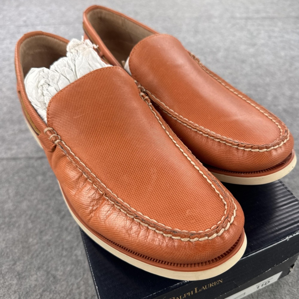 Polo Ralph Lauren Blackley Slip On Shoes Mens Size 11D Orange Leather Loafers